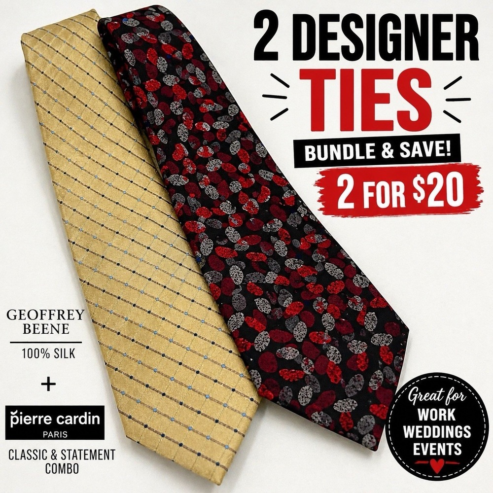 Designer Tie Bundle Geoffrey Beene‎ Gold Silk + Pierre Cardin Abstract Red Gray